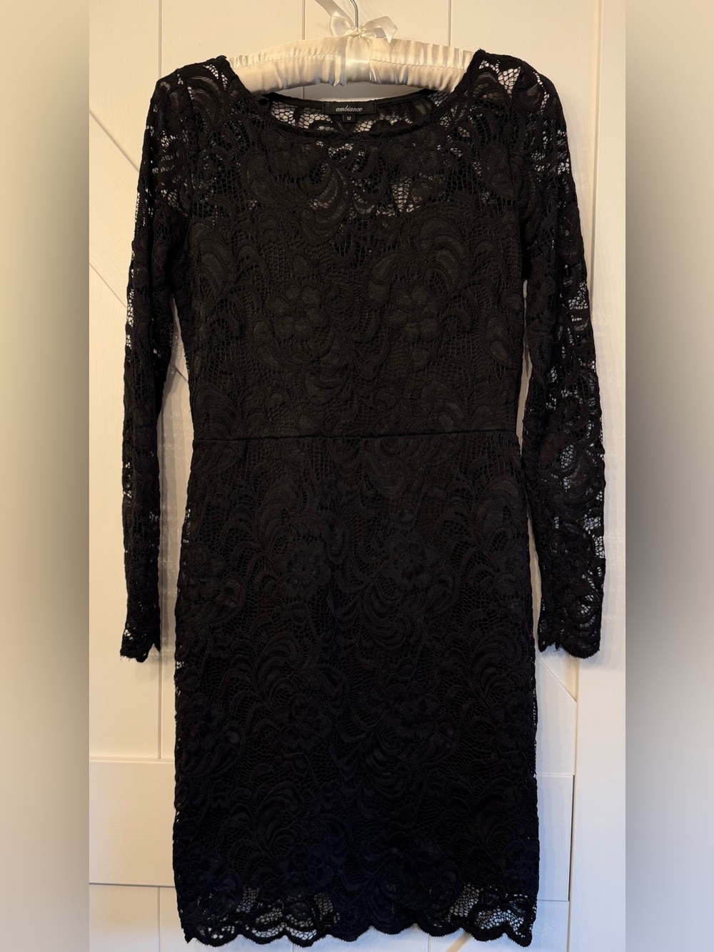 Ambiance Black Lace Long-Sleeve Sheath Dress